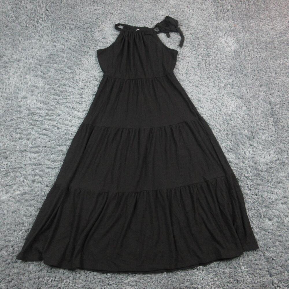 Kaileigh Dress Womens Medium Black Halter Maxi Tiered Sundress Sleeveless Summer